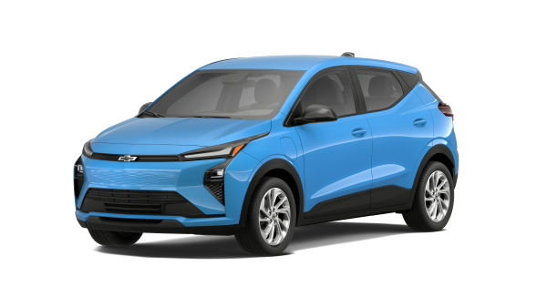 Blue electric Chevrolet SUV with sleek design and modern features, front side view.